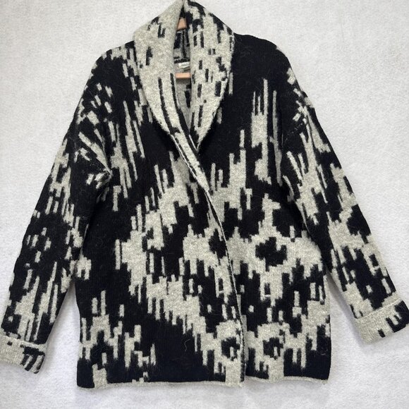 Sundance Cardigan Sweater Womens Medium Black Gray Mohair Alpaca Open Front